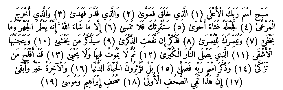 Texte arabe — Quelques sourates et leurs bienfaits