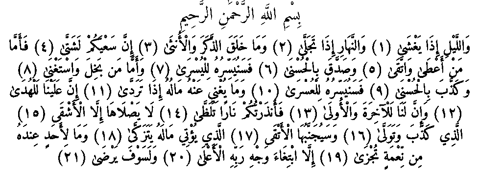 Texte arabe — Quelques sourates et leurs bienfaits