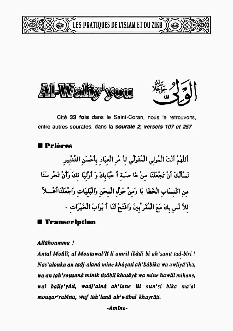 Page 216 du livre — Al-Walîy'you