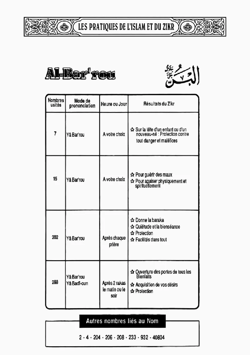 Page 289 du livre — Al-Bar'rou